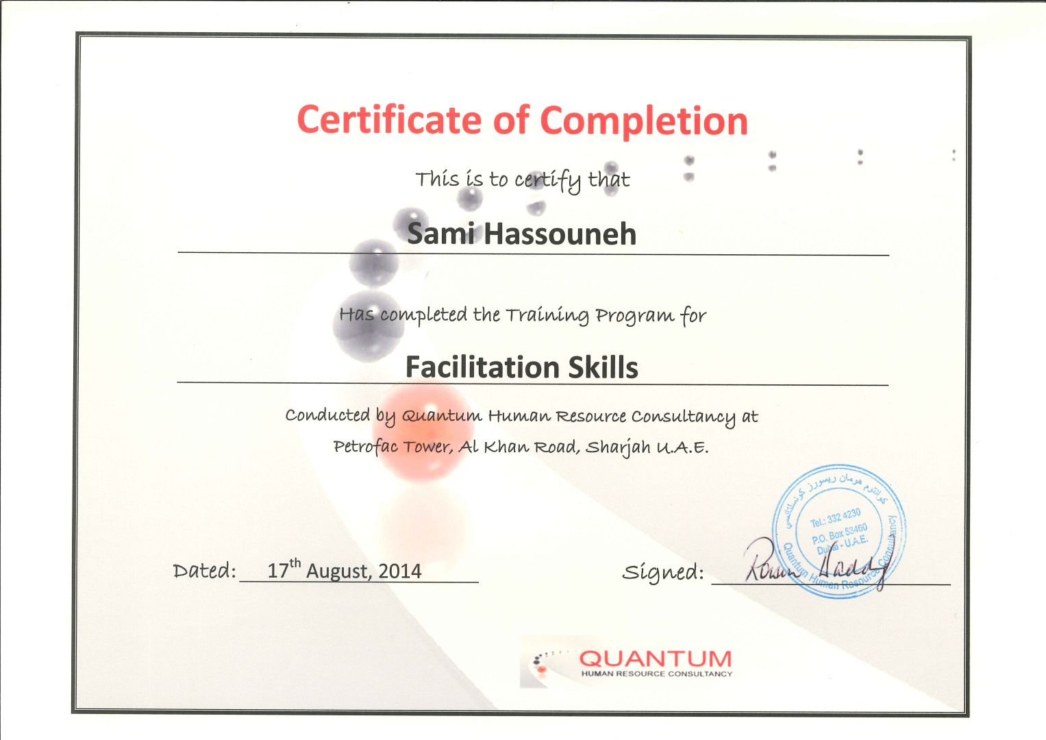 Certificates – Sami Hassouneh